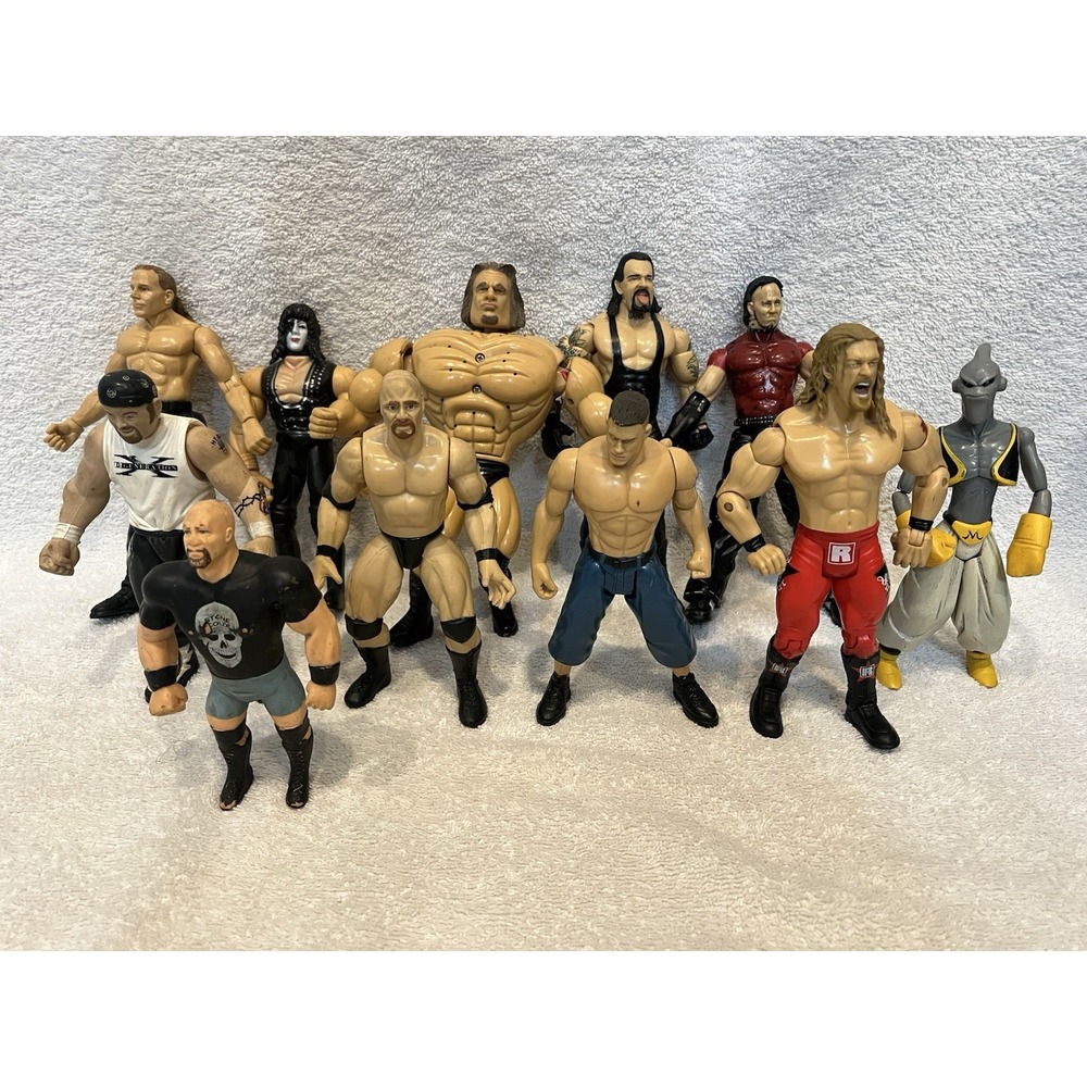 VTG 90-Y2K Jakks‎ WWF WWE Lot Of 11 Wrestling Figures Pump N'Flex Bend Em's